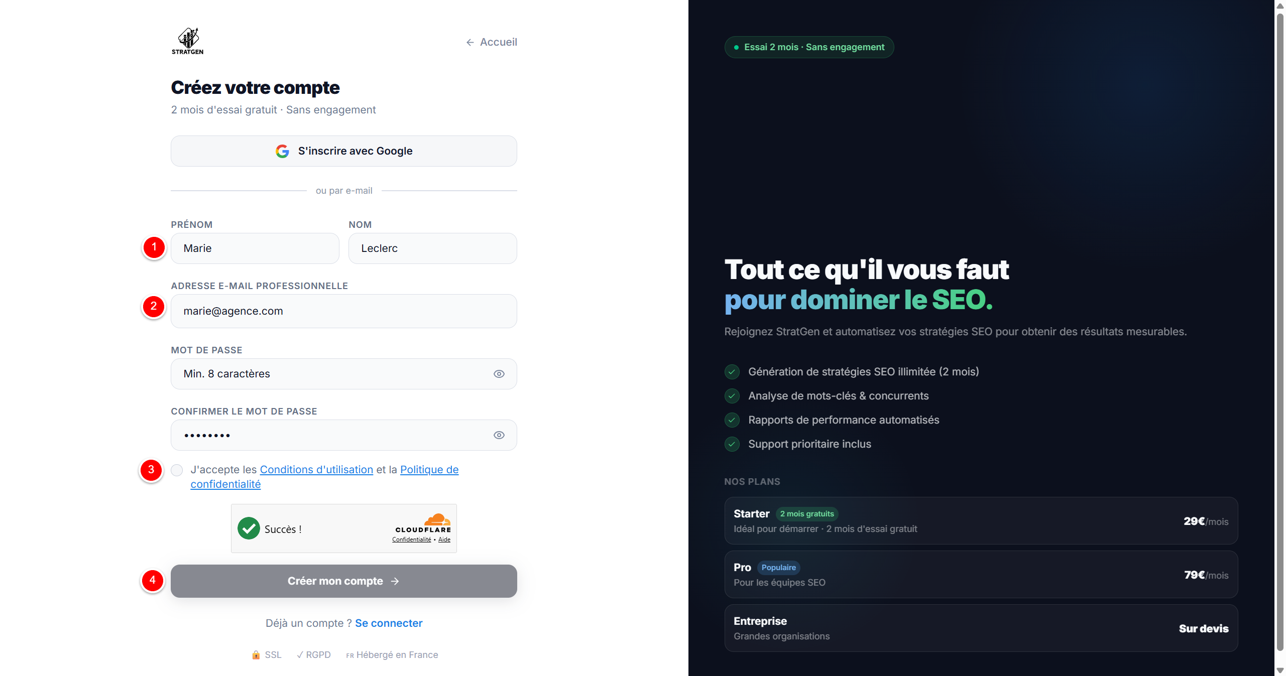 Formulaire d'inscription StratGen