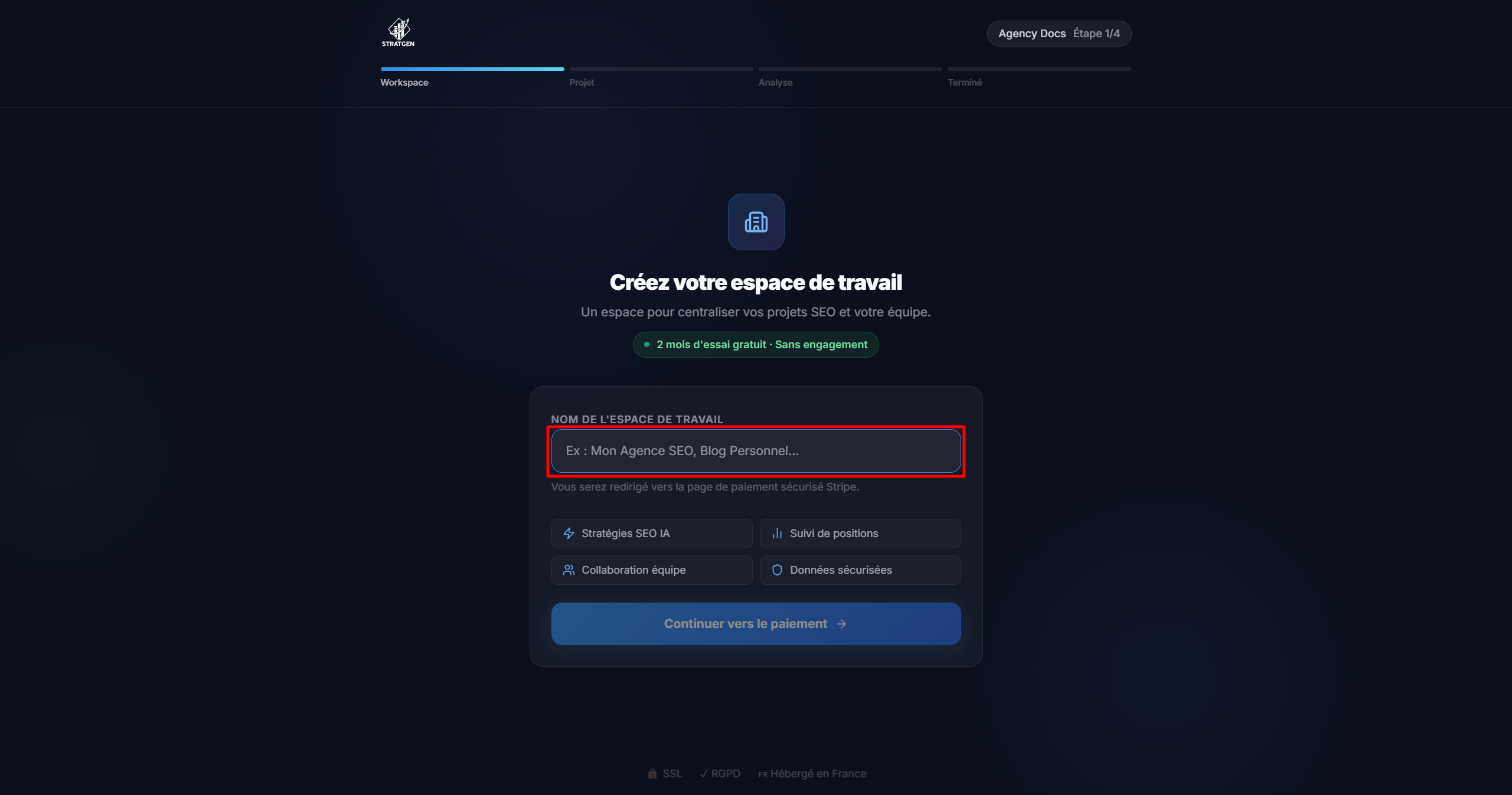 Écran de l'assistant de configuration StratGen