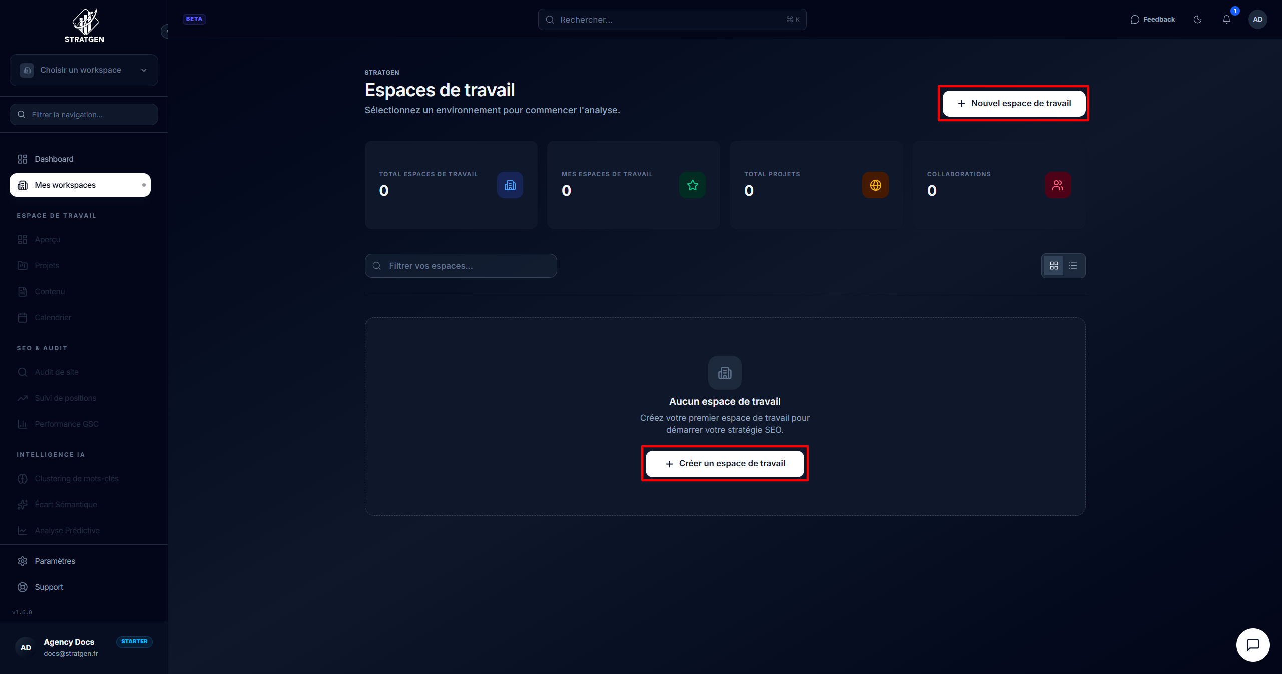 Assistant de création de workspace