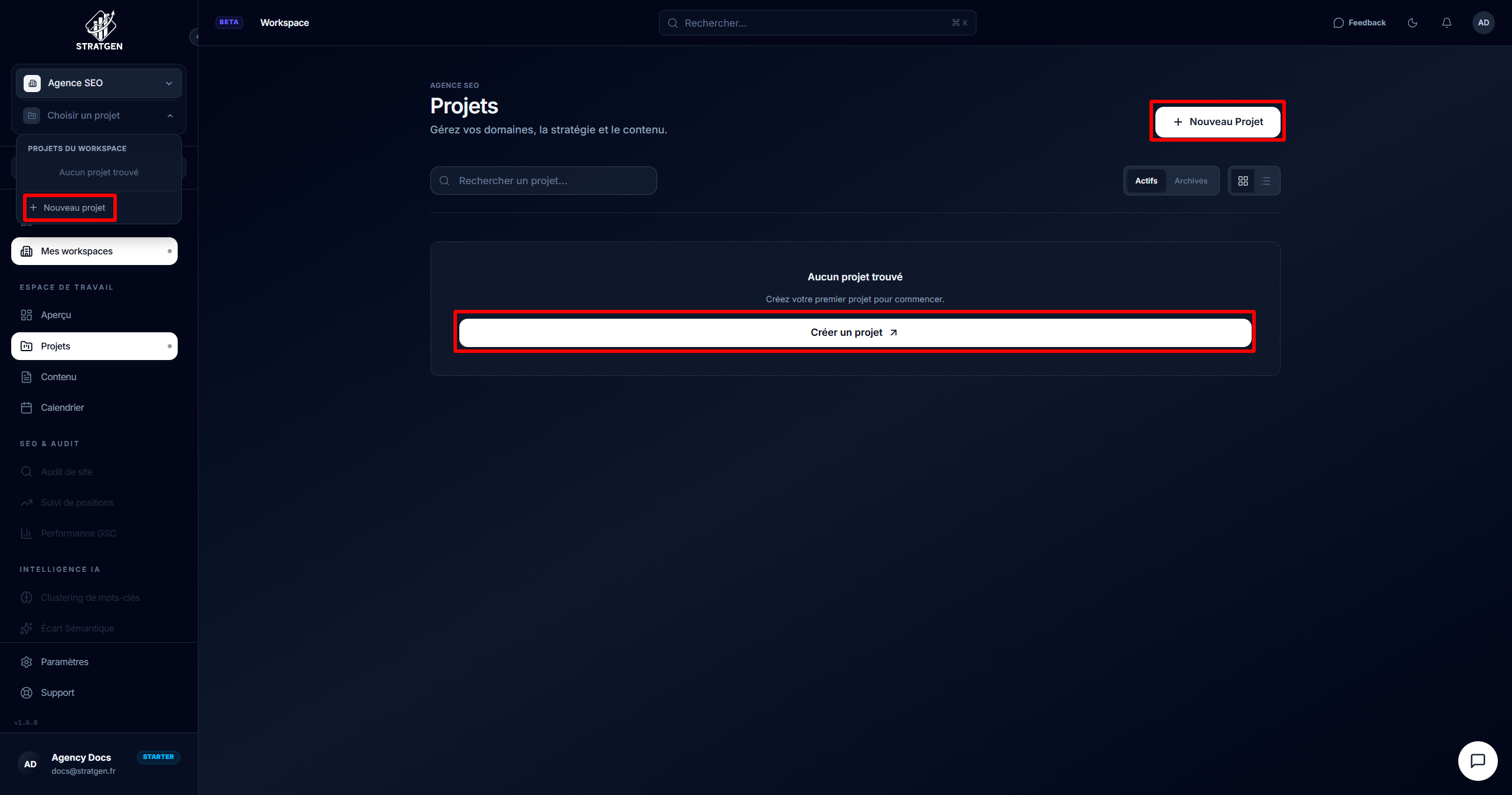 Bouton de création de nouveau projet