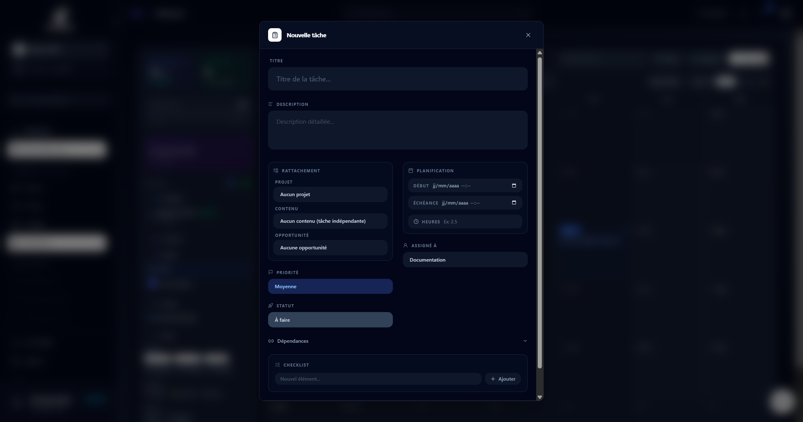 Formulaire de création de tâche éditoriale
