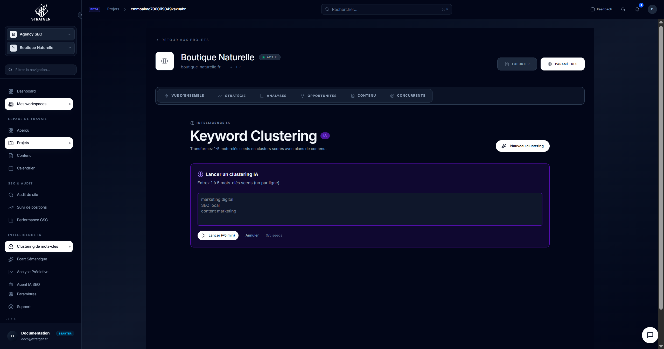 Interface d'import de mots-clés pour le clustering